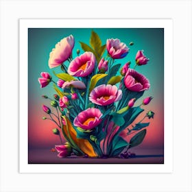 Flowers Beautiful Sketch Art Piece 3d Render P Art Print