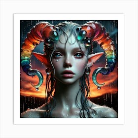 Elven Girl With Horns 11 Art Print