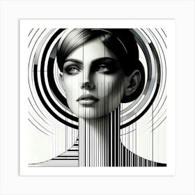 Women Head - Abstract Line Art Illustration 262 Art Print