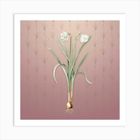 Vintage Narcissus Candidissimus Botanical on Dusty Pink Pattern n.1004 Art Print