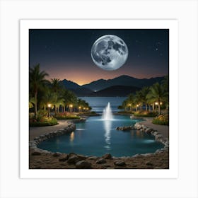 Full Moon Over The Pool 1 Art Print