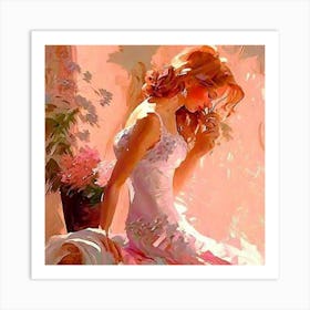 Woman In A Pink Dress Art Print