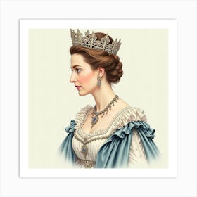 Graceful Watercolor Of Queen Elizabeth I, Detailed Attire, Regal Ambiance 1 Art Print