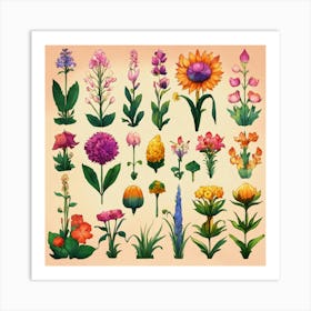 Information Sheet With Different Fantasy Flowers A (4) Art Print