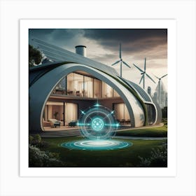 Futuristic House With Wind Turbines Art Print