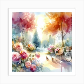 Watercolor Of A Park Art Print