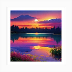 Sunset By The Lake 58 Art Print