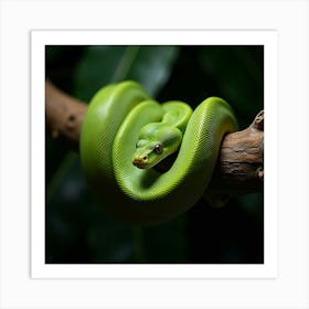 Striking Green Tree Python Coiled On A Branch 2 Art Print