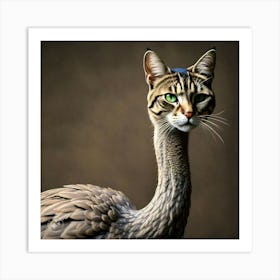 Ostrich bird with a Cat head Art Print