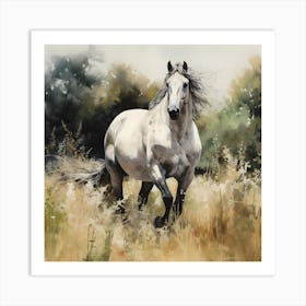 Divine Elegance: Watercolour Portrait of a Grazing Horse Art Print