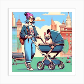 Dog walking - woman Art Print