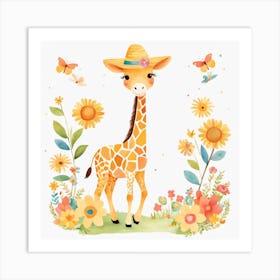 Floral Baby Giraffe Nursery Illustration (12) Art Print