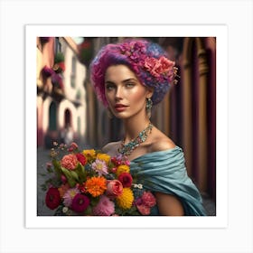 Colorful Woman With Flowers Art Print
