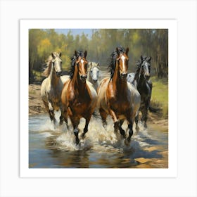 Horses Running Through Water 1 Art Print