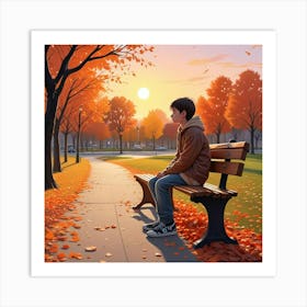 Alone Boy In Whimsical Scene Art Print (2) Art Print