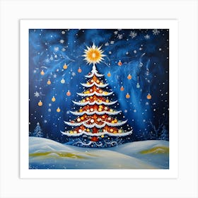 Magical Christmas Tree Painting A Festive Winter Night Art Print