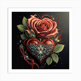 Heart and beautiful red rose 12 Art Print