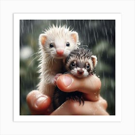 Ferrets In The Rain 3 Art Print