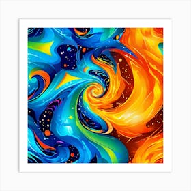 Colors Neon Green Electric Blue Bold Orange pattern Spiral Shapes And Swirls Resembling good looking ,Elegant look , attracting colors combination 3 Art Print