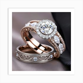 A Stunning, Intricately Designed Wedding Ring Set, Featuring A Brilliant Centerpiece Diamond (3) (1) Art Print