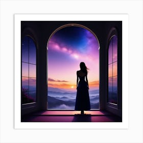Woman Looking Out Of Window Art Print