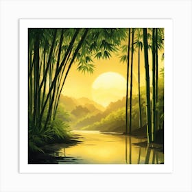 A Stream In A Bamboo Forest At Sun Rise Square Composition 327 Art Print