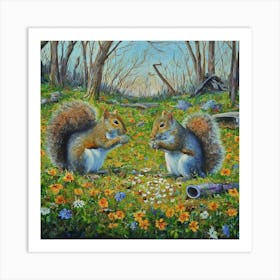 Squirrels In The Meadow Art Print