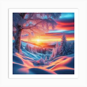 Sunset In The Snow 2 Art Print