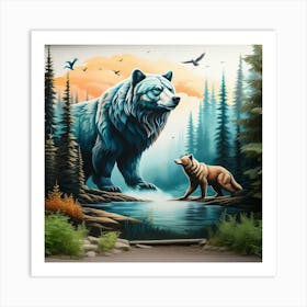 Bear and wolf Art Print