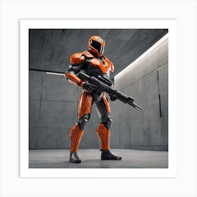 A Futuristic Warrior Stands Tall, His Gleaming Suit And Orange Visor Commanding Attention 7 Art Print