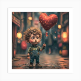 Little Boy Holding A Heart Balloon Art Print