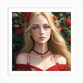 Sexy Girl In Red Dress Art Print