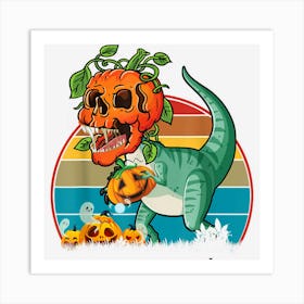 Funny Pumpkin Dinosaur Retro Toddler Boys Halloween Art Print