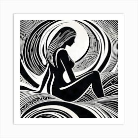 A Linocut inspired woman art, 130 Art Print