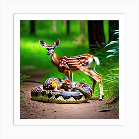 Deer And Snake In The Forest Art Print