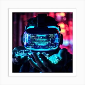 Virtual Reality Interface Headset Resting On An Opened Palmed Hand Futuristic Holographic Displays 707590057 (2) Art Print