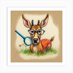 Deer With Magnifying Glass 15 Art Print