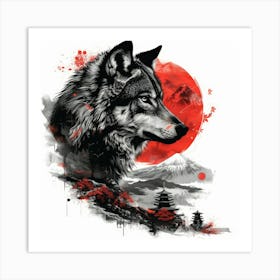 Wolf With Red Sun Art Print