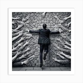 Man Is Surrounded By Hands Art Print