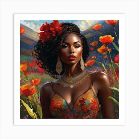 Black Woman In A Field Of Flowers Art Print