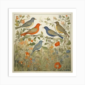 Three Birds In A Field Art Print