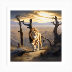 A Ferocious Lion Taking Center Stage Sharp Eyes And Intent Gaze Focused On The Distance Tigers Pro 115489645 Art Print