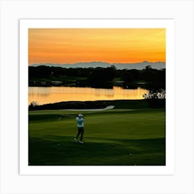 Golfer Mid Swing At Sunset Silhouette Against The Fading Light On A Serene Golf Course Shadows Elo (2) Poster