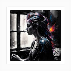 Woman Looking Out A Window Art Print