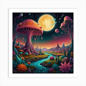 Psychedelic Mushroom Landscape art print Art Print