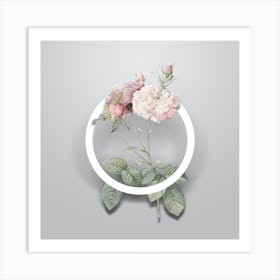 Vintage Damask Rose Minimalist Floral Geometric Circle on Soft Gray n.0163 Art Print