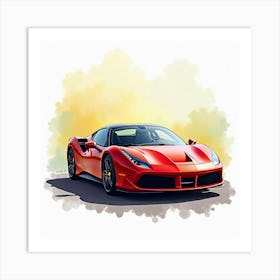 Ferrari 488 Pista In A Colorful Watercolor Setting, No Logos Art Print