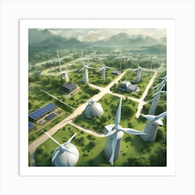 Wind Turbines And Solar Panels Art Print