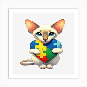 Autism Puzzle Piece Cat (Oriental Shorthair) Art Print