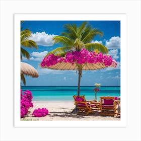 Pink Flowers On The Beach 1 Art Print